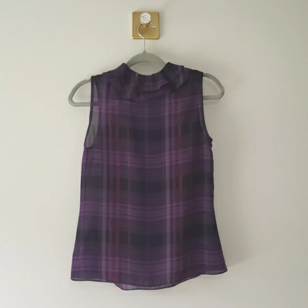 Lauren Ralph Lauren Sleeveless Plaid Blouse 4 Semi-sheer Office Career Academia - Picture 6 of 14